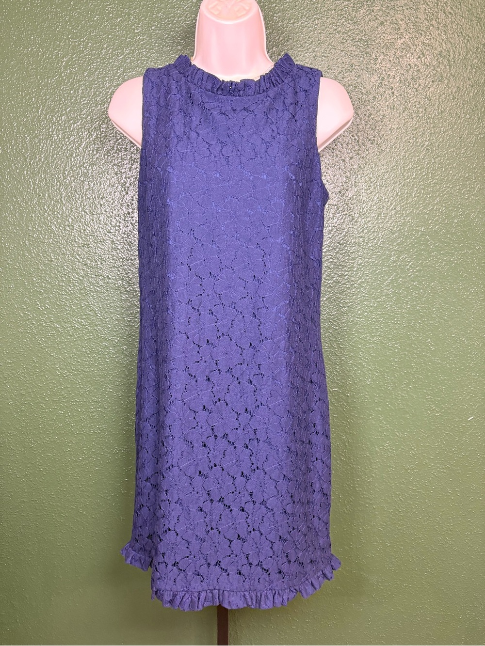Jessica Howard Navy Sleeveless mock neck Lace Shift Dress